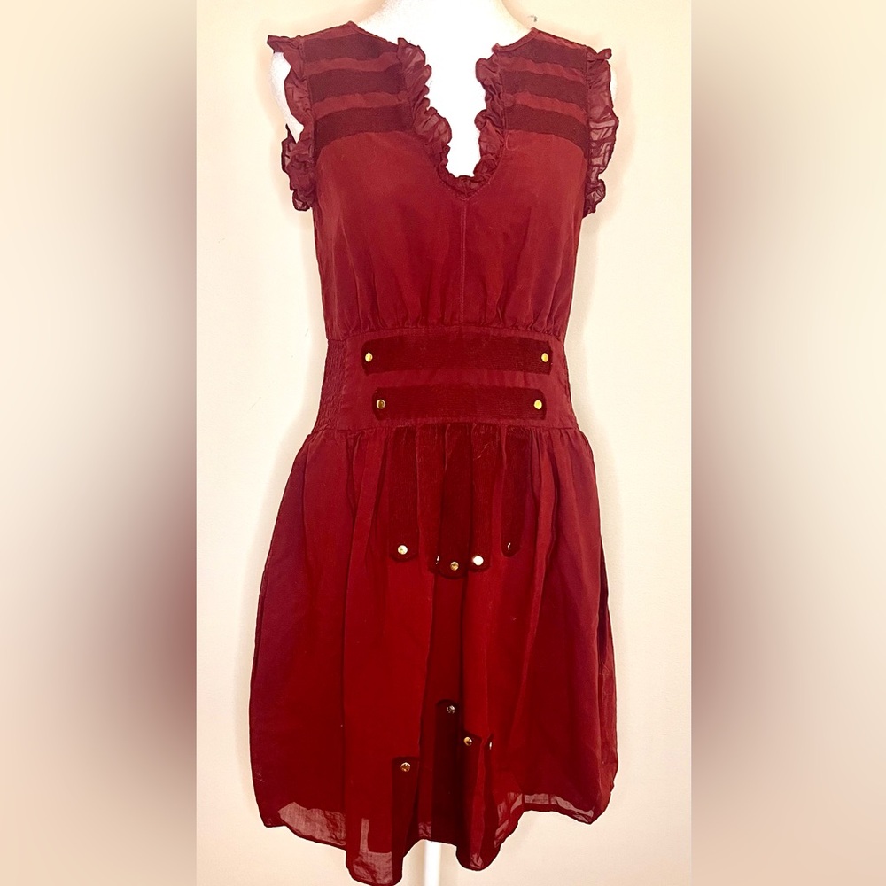Lauren Moffatt Burgundy Ruffle Smocked Dress Silk-Lined Size 2
